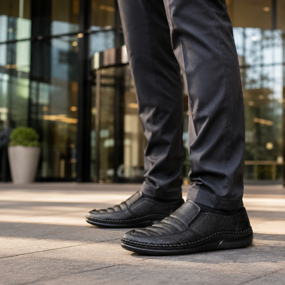 হাওয়াই সোল | Black Leather Men’s Loafers Shoe – 108