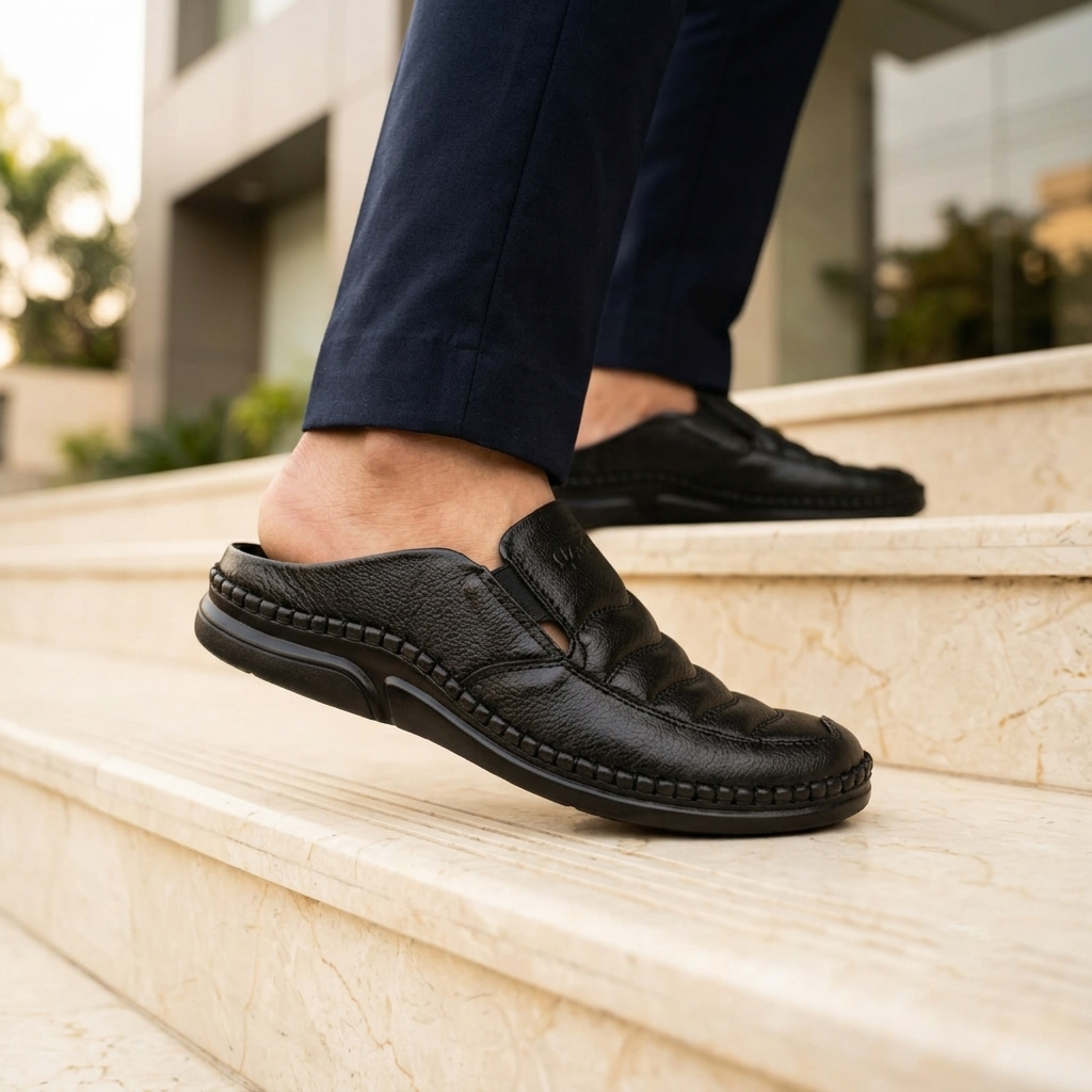 হাওয়াই সোল | Black Leather Men’s Loafers Shoe – 108