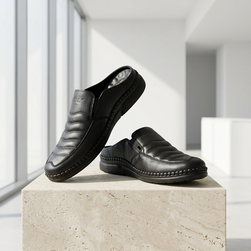 হাওয়াই সোল | Black Leather Men’s Loafers Shoe – 108