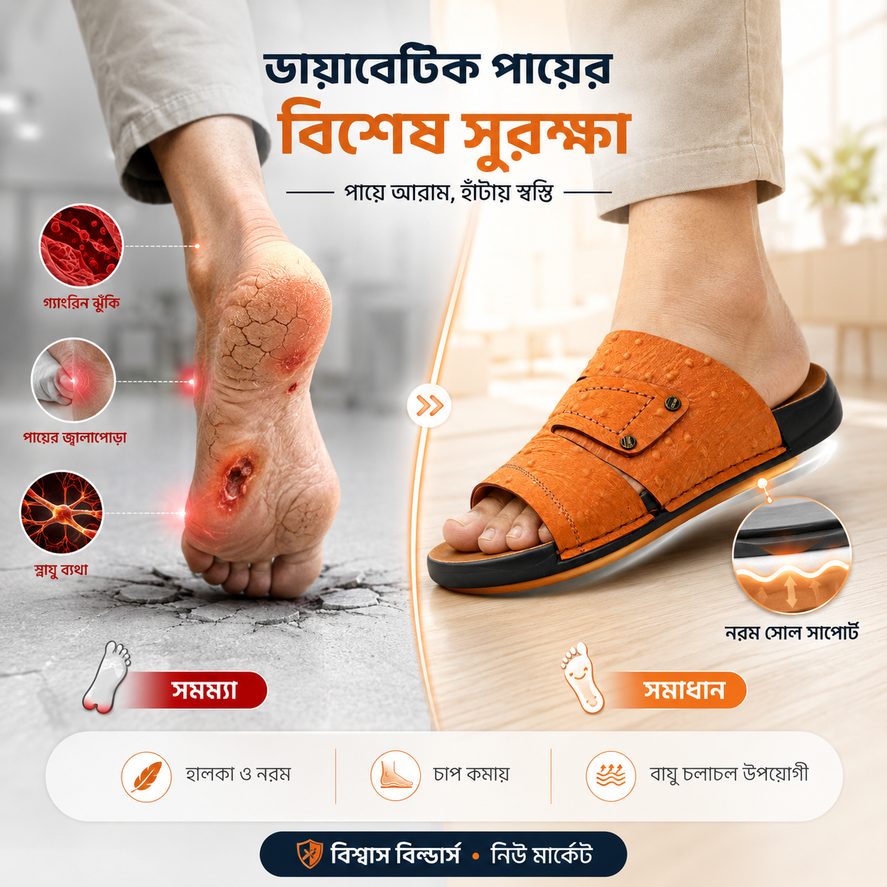 Diabetic Care Leather Shoe | ডায়াবেটিক কেয়ার জুতা-116
