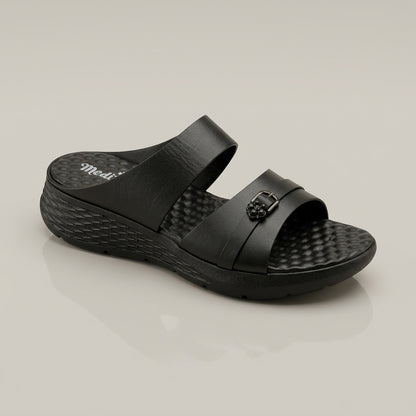 লেডিস হাওয়াই | Black Women’s Lightweight Comfort Leather Shoe - 208