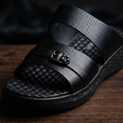 লেডিস হাওয়াই | Black Women’s Lightweight Comfort Leather Shoe - 208