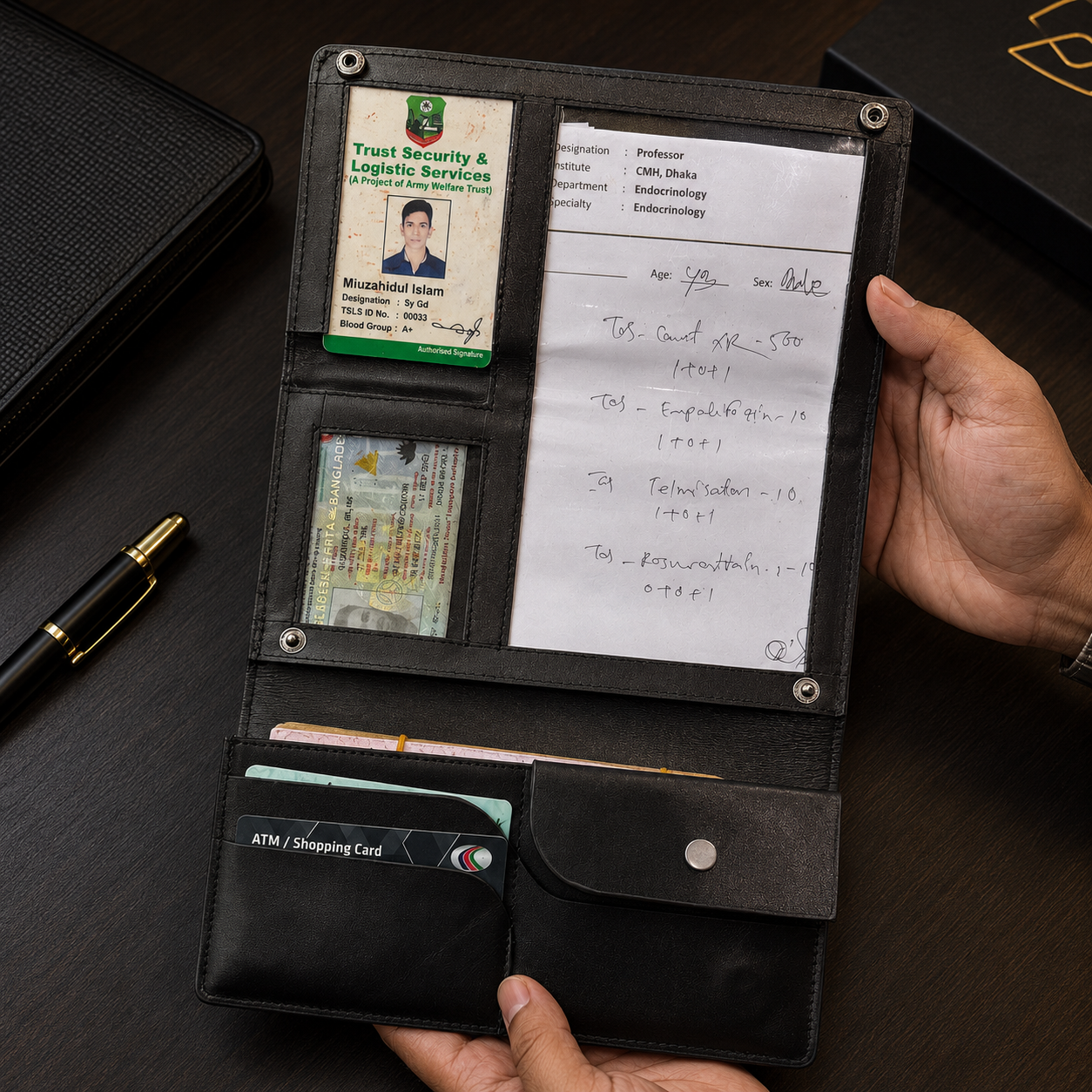 Black Diabetic Care Long Wallet | কার্ড, ক্যাশ ও ডকুমেন্ট অর্গানাইজার