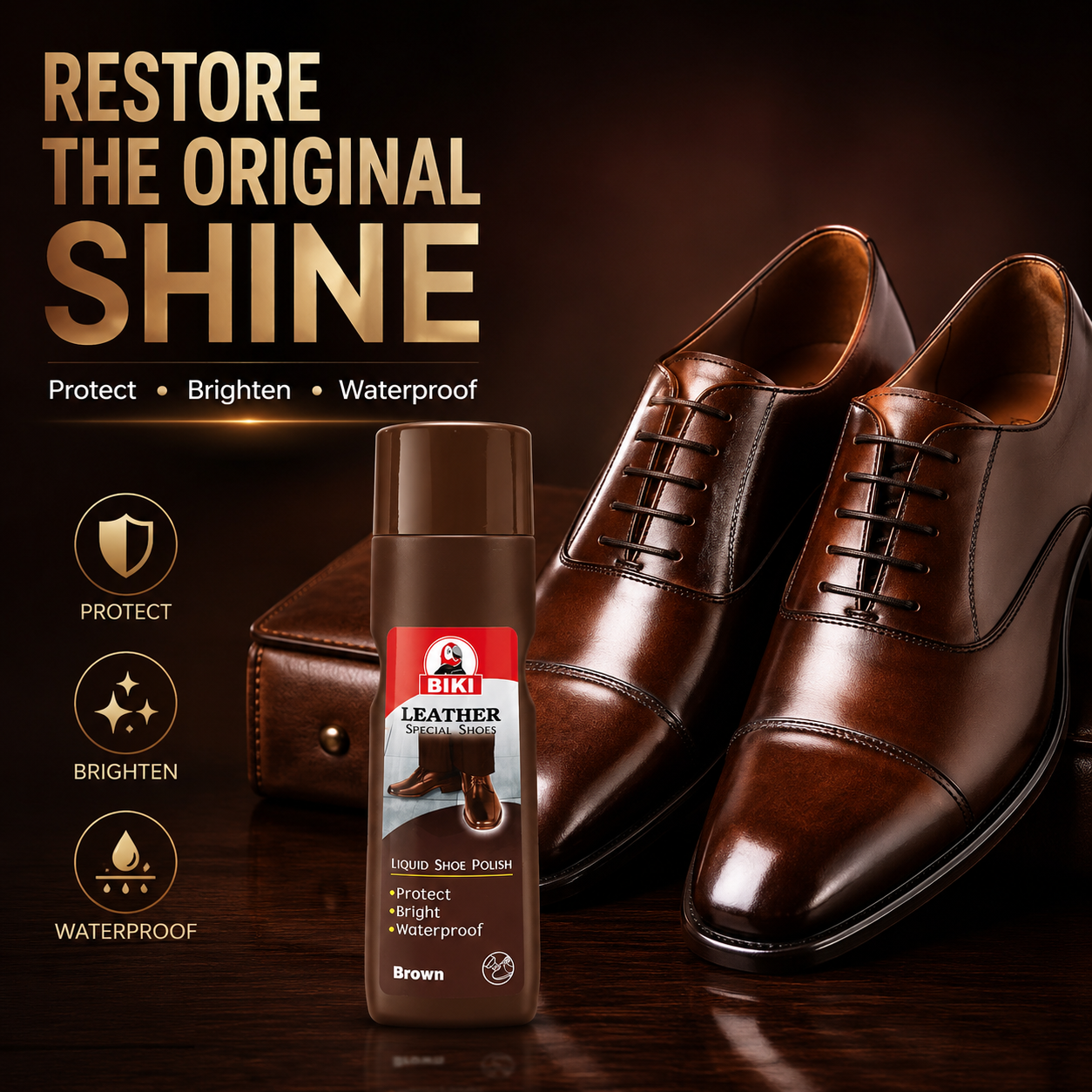 BIKI BROWN Leather Liquid Shoe Polish 75ml