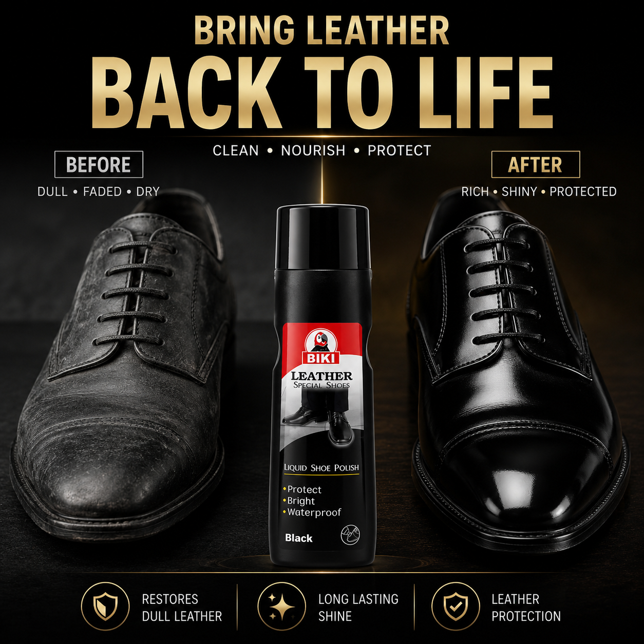 BIKI BLACK Leather Liquid Shoe Polish 75ml –