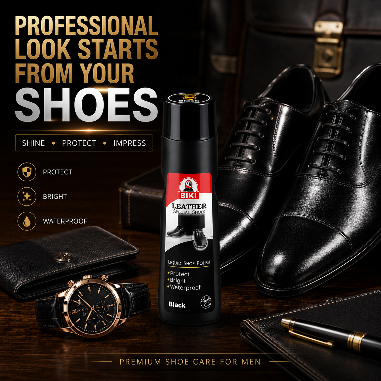 BIKI BLACK Leather Liquid Shoe Polish 75ml –