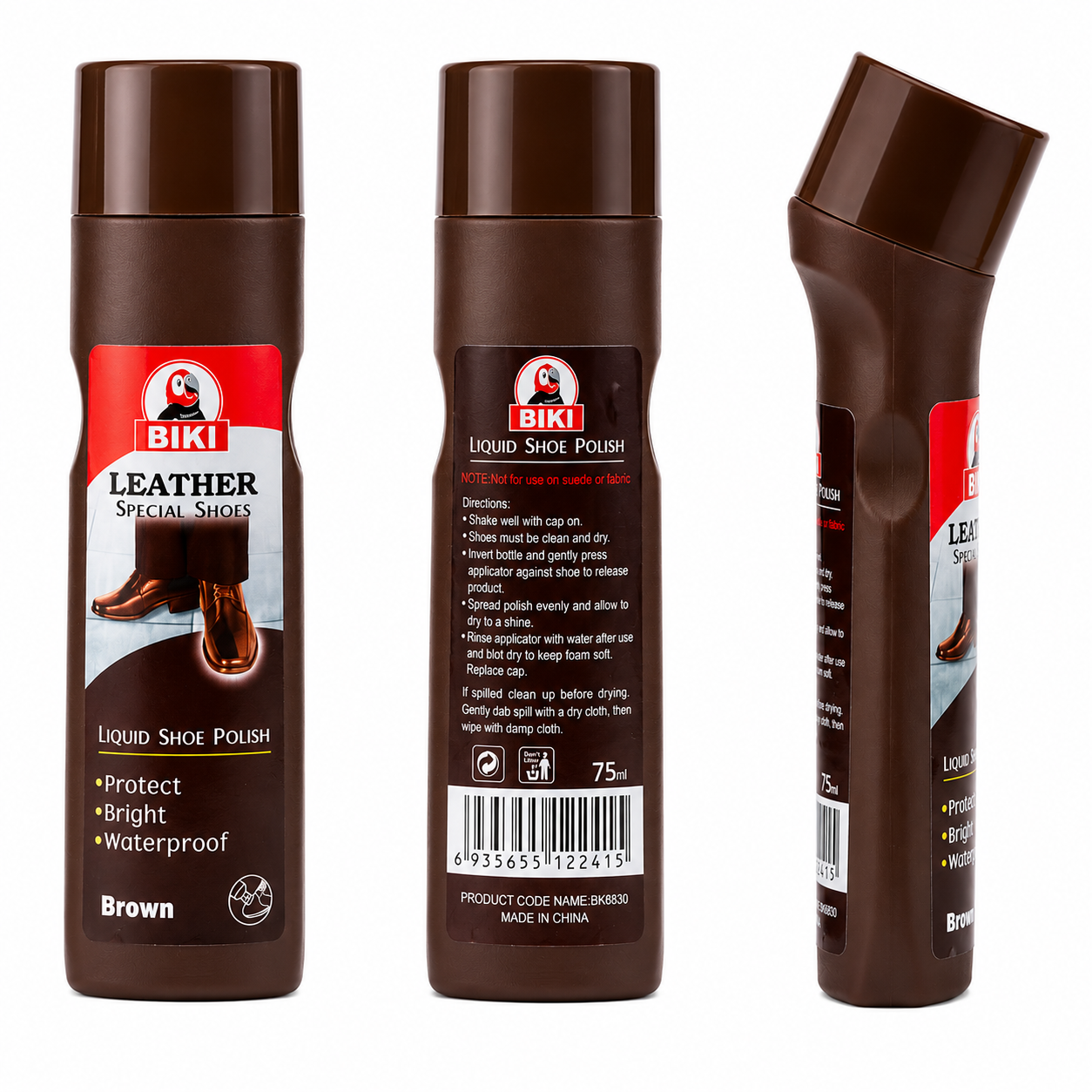 BIKI BROWN Leather Liquid Shoe Polish 75ml