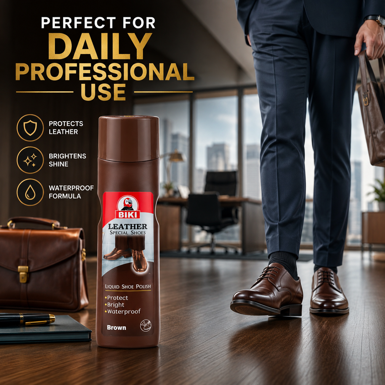 BIKI BROWN Leather Liquid Shoe Polish 75ml