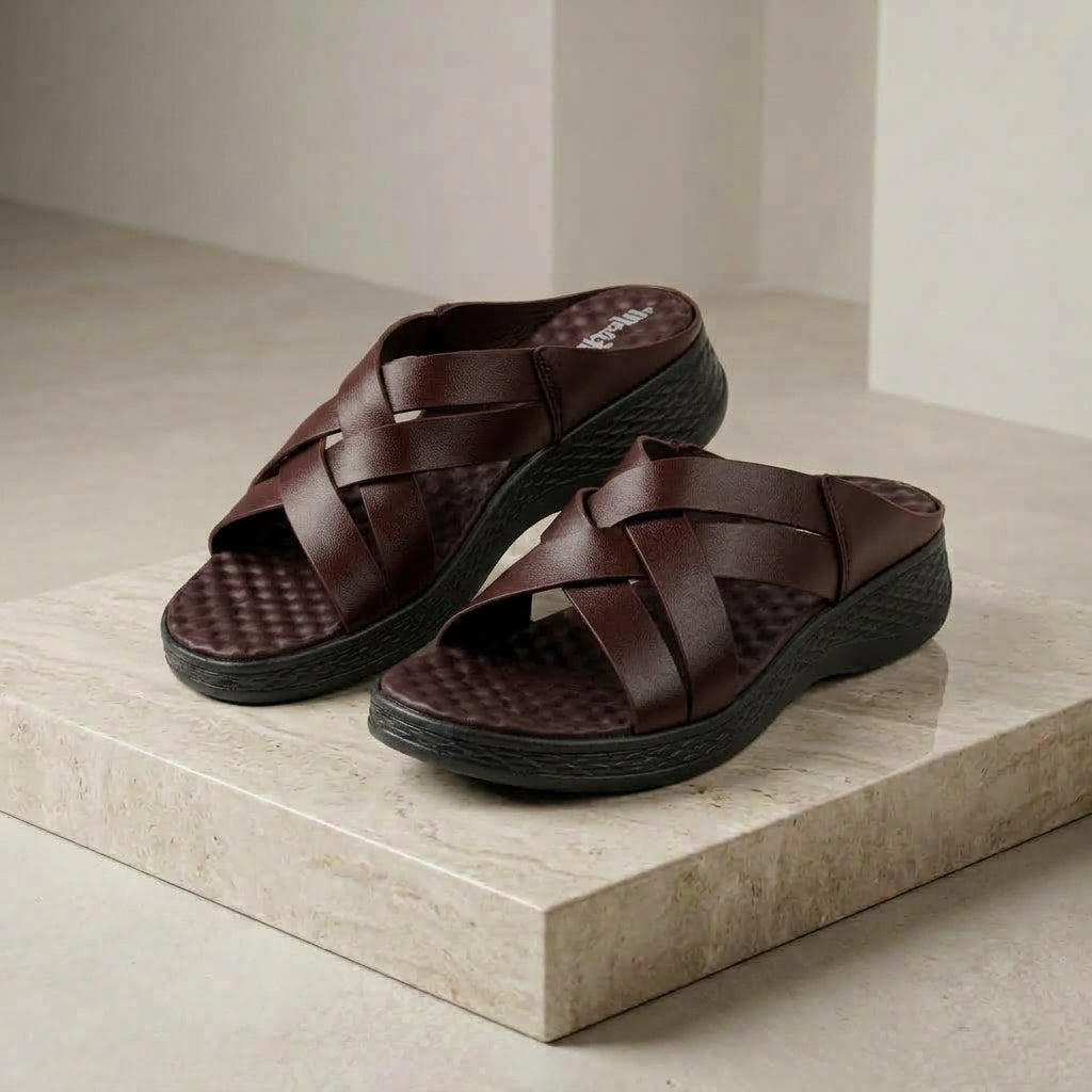 লেডিস হাওয়াই | Cross Chocolate Soft Cushion Lightweight Leather Shoe - 209