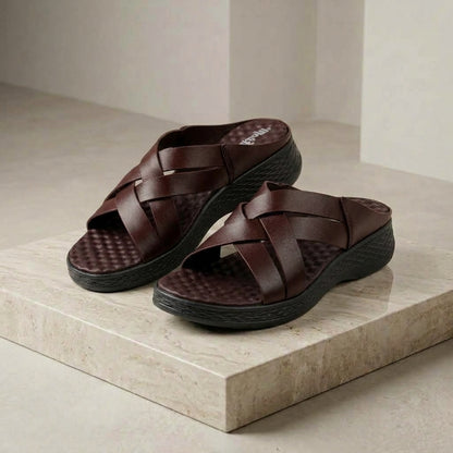 লেডিস হাওয়াই | Cross Chocolate Soft Cushion Lightweight Leather Shoe - 209