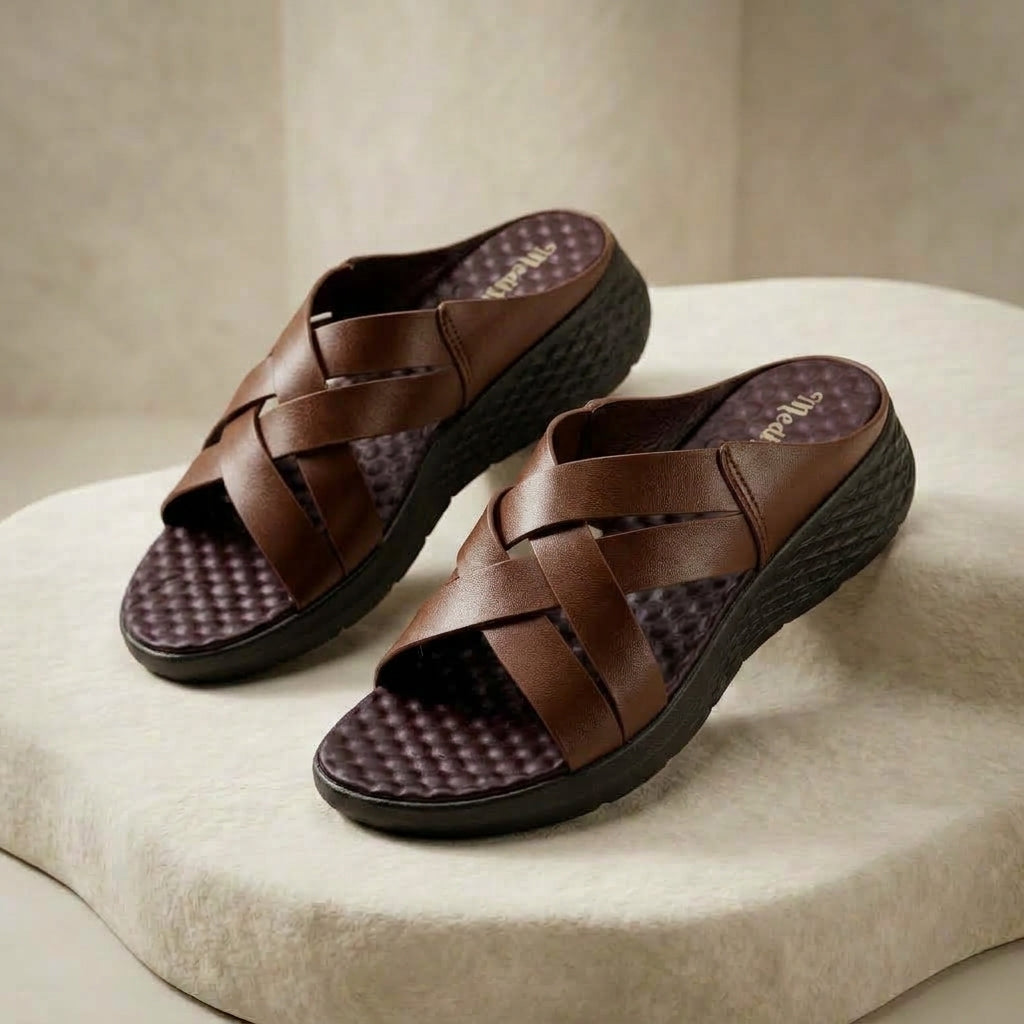 লেডিস হাওয়াই | Cross Chocolate Soft Cushion Lightweight Leather Shoe - 209