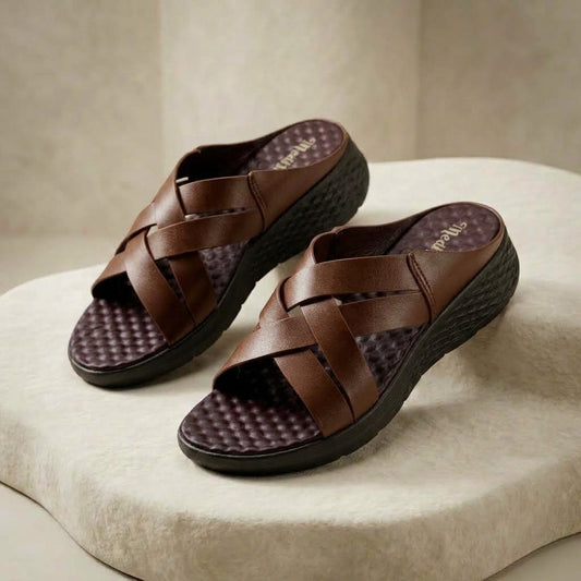 লেডিস হাওয়াই | Cross Chocolate Soft Cushion Lightweight Leather Shoe - 209