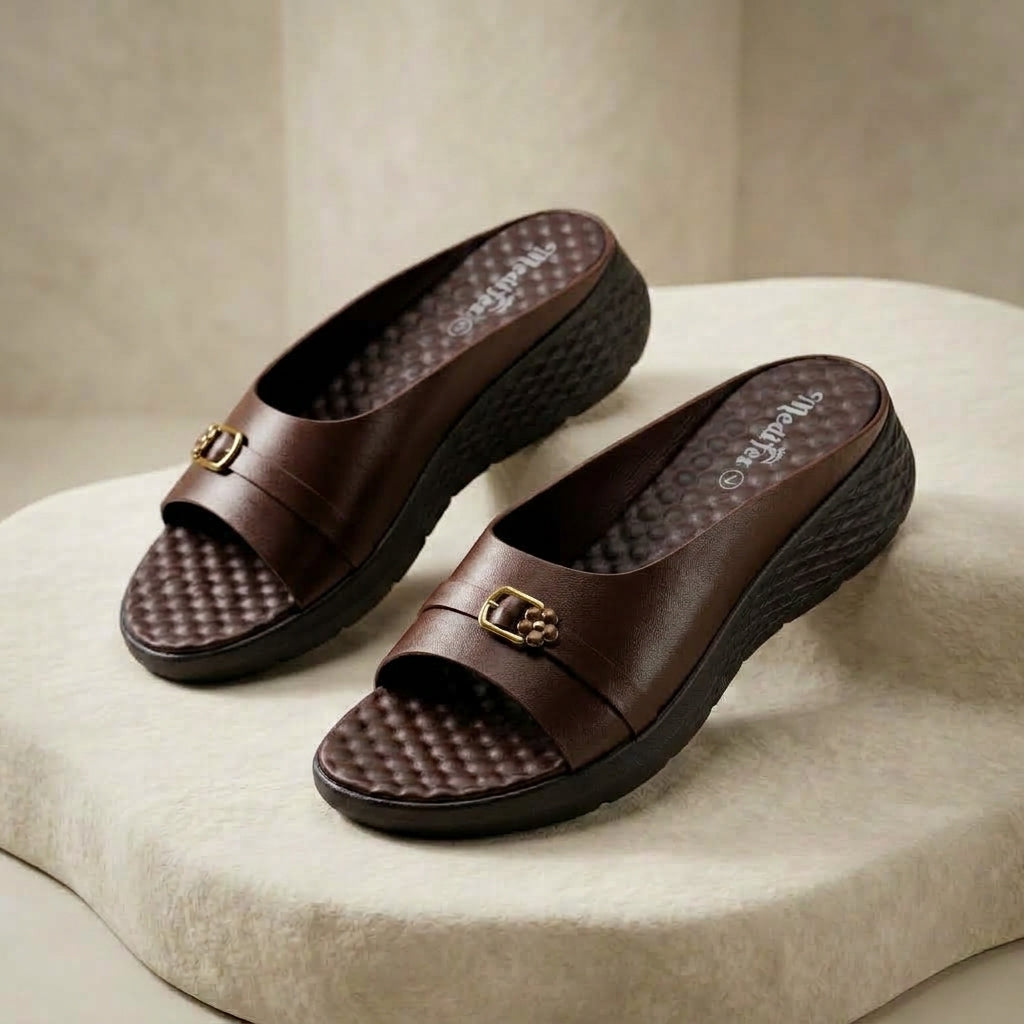 লেডিস হাওয়াই | Half Chocolate Soft Cushion Lightweight Leather Shoe - 210