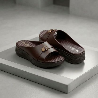 লেডিস হাওয়াই | Half Chocolate Soft Cushion Lightweight Leather Shoe - 210