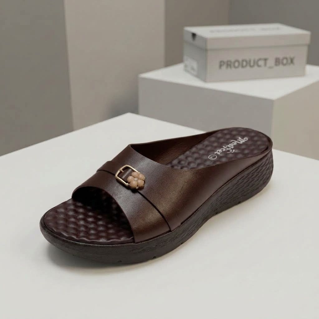 লেডিস হাওয়াই | Half Chocolate Soft Cushion Lightweight Leather Shoe - 210